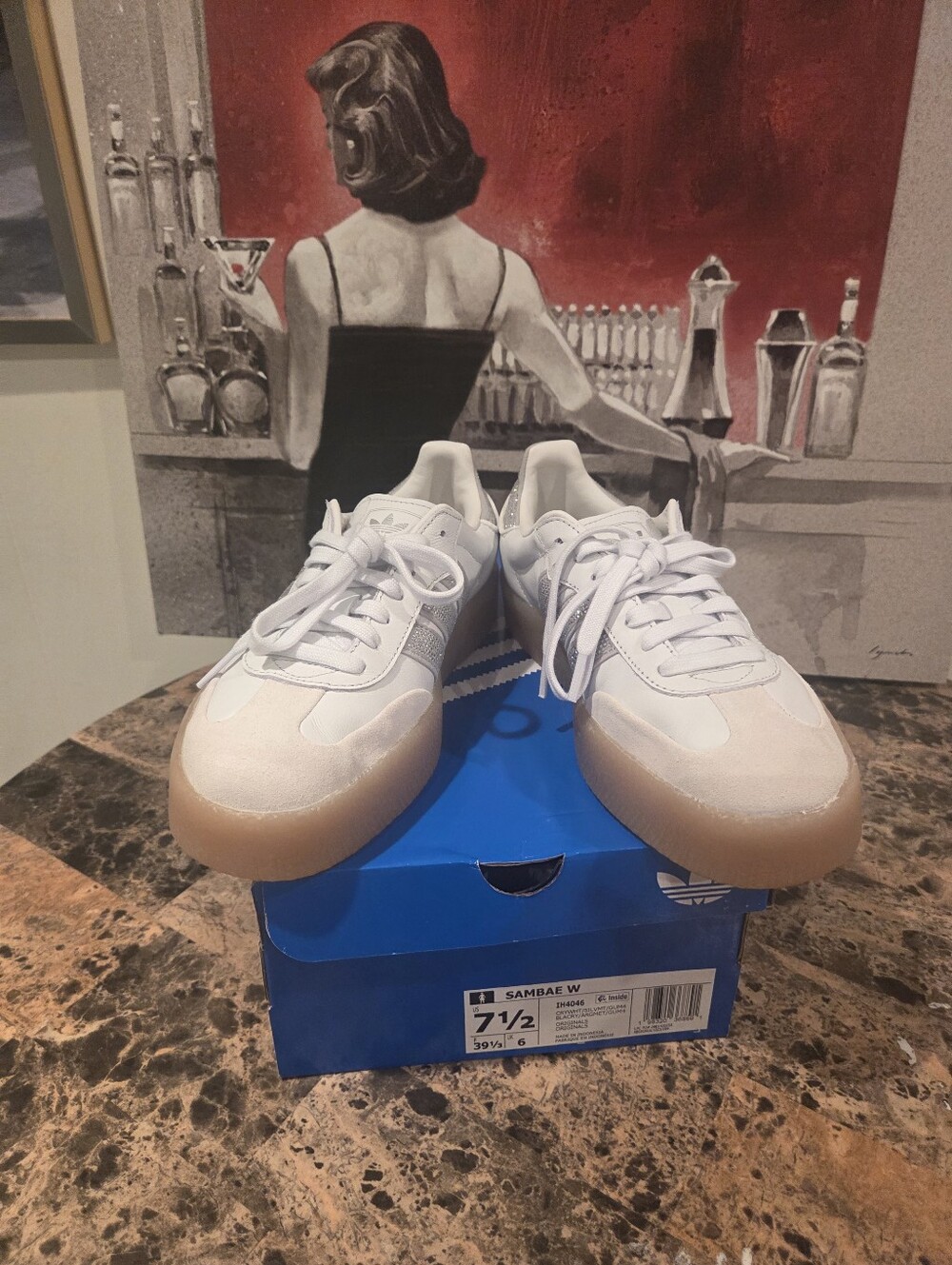 MINT CONDITION! Adidas Sambae White & Silver Rhinestone Sneakers SZ 7.5 - Picture 3 of 13